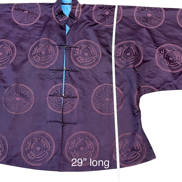 Purple Kimono Jacket Chinese Asian Button-Up Robe Tang Jacket Blue Reversible - Picture 15 of 15